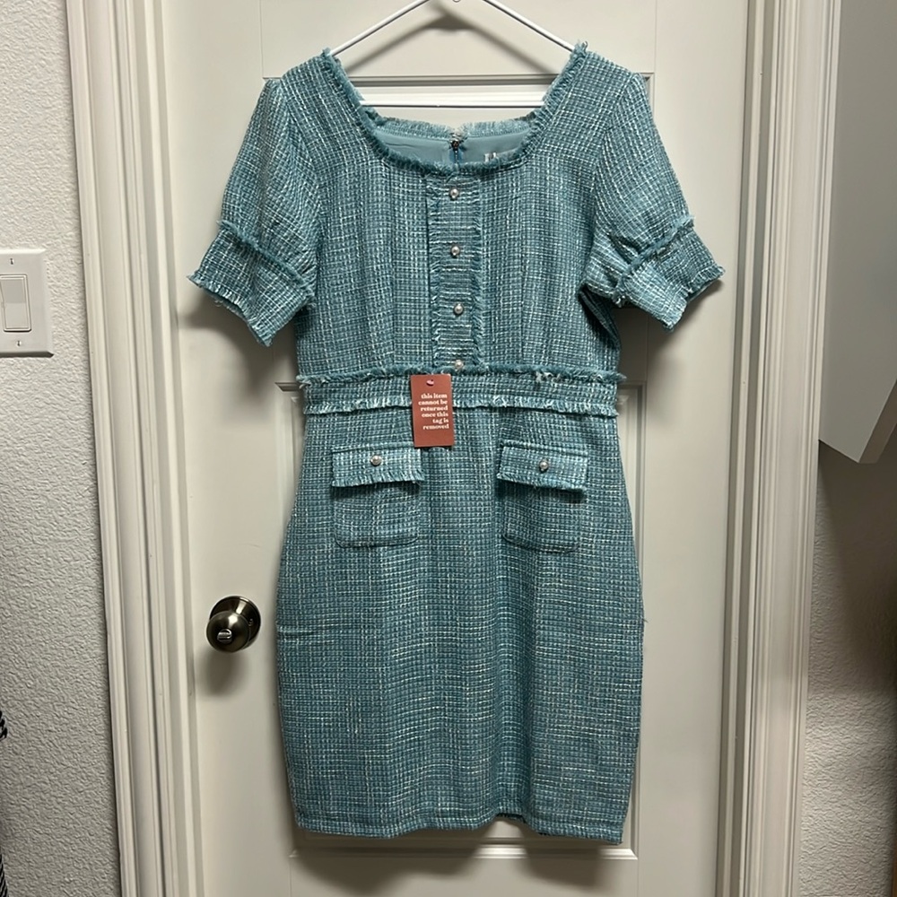 Ivy City Co Blue Textured Dress